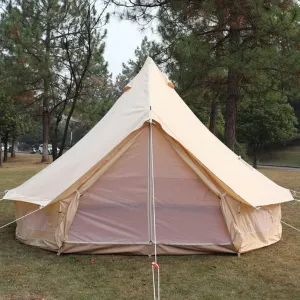 Canvas Bell Tent, Yurt Tent with Stove Jack, Waterproof and Breathable Large Family Tent, Glamping Tent, Detachable Groundsheet for Camping Party, 450x450x280cm