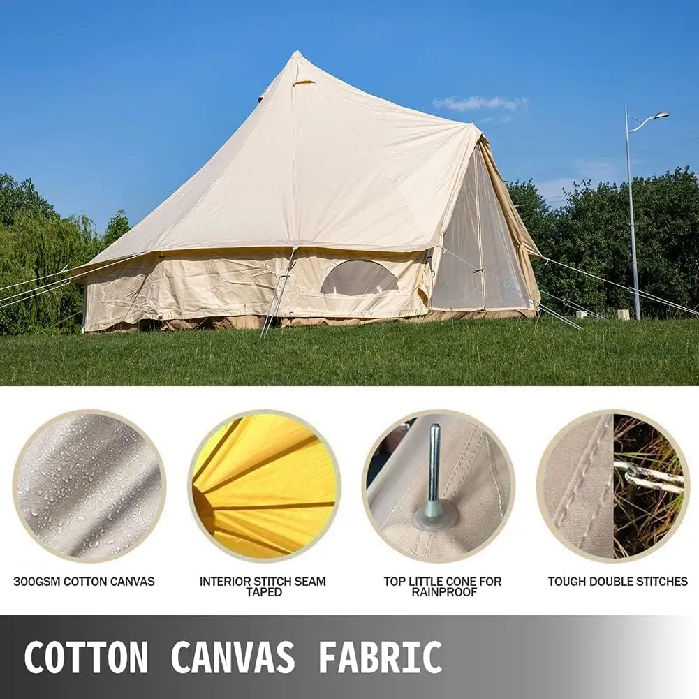 Canvas Bell Tent, Yurt Tent with Stove Jack, Waterproof and Breathable Large Family Tent, Glamping Tent, Detachable Groundsheet for Camping Party, 450x450x280cm
