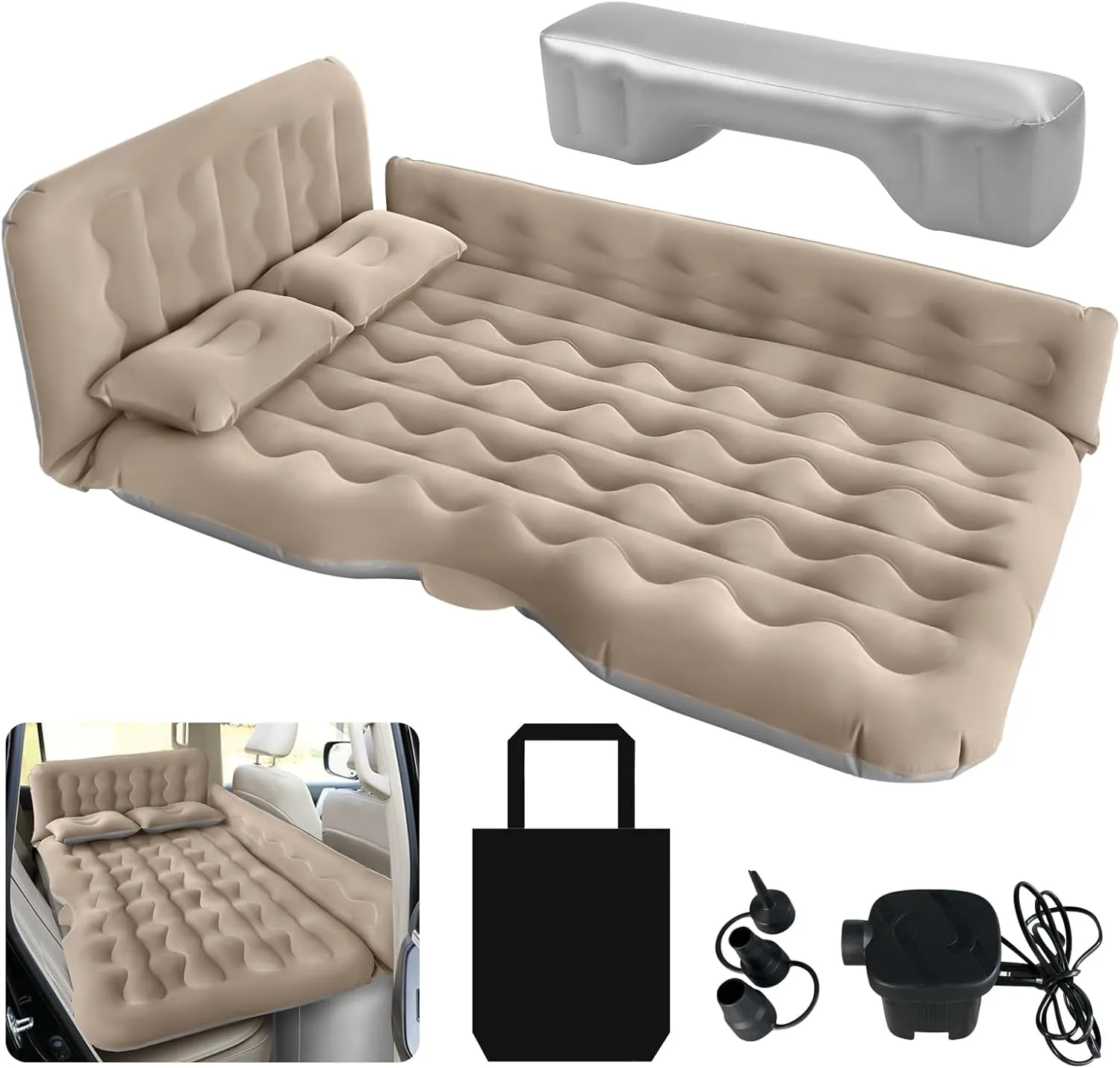 Car Air Mattress Back Seat Inflatable Bed - Inflatable Thickened and Double SUV Mattress with Air Pump Portable Foldable Car Air Bed for Home Car Travel Camping