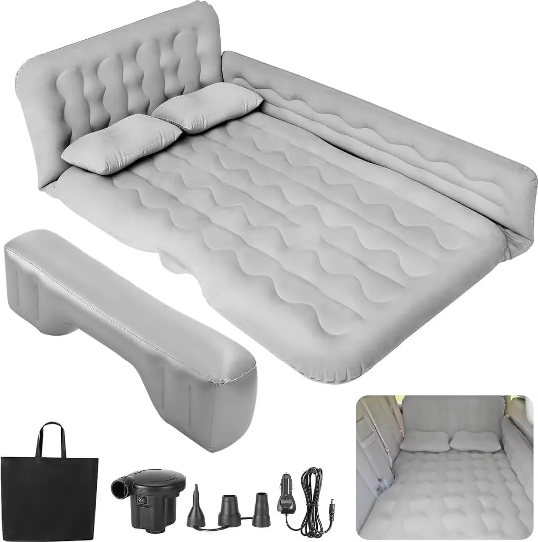 Car Air Mattress Back Seat Inflatable Bed - Inflatable Thickened Double SUV Air Mattress with Air Pump Portable Foldable Car Air Bed Mattress for Home Car Travel Camping(Gery)