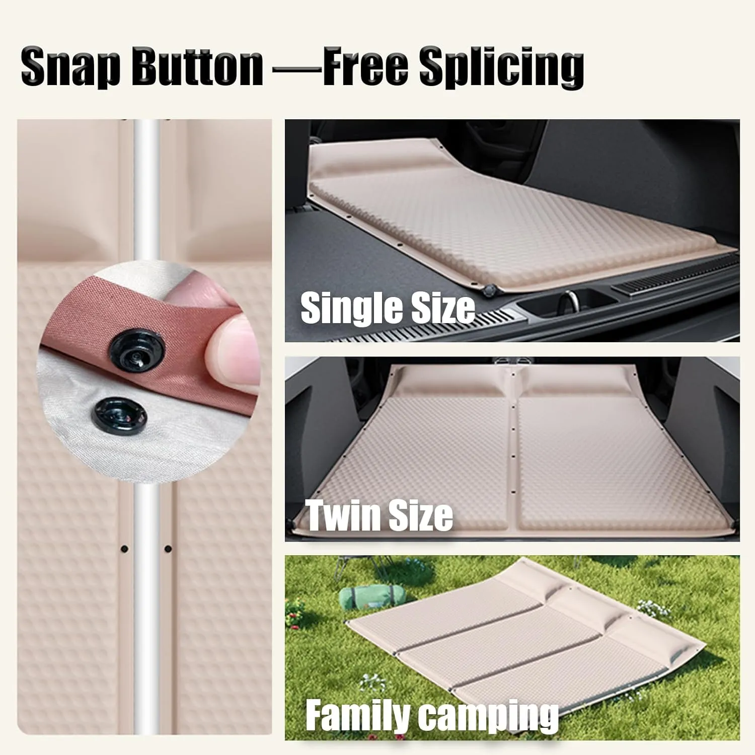 Car Air Mattress Foldable for Mercedes Benz GLC Coupé C253 C254 2016-2025, Back Seat Camping Bed Breathable Airbed Auto-Inflation Without Air Pump SUV,Beige Single