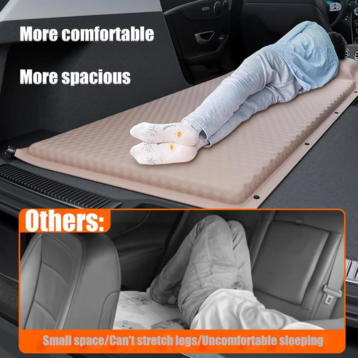 Car Air Mattress Foldable for Renault Scenic/Grand Scénic/Xmod IV III II I J9 R9 JZ JM JA 2000-2024, Back Seat Camping Bed Breathable Airbed Auto-Inflation,Black Single