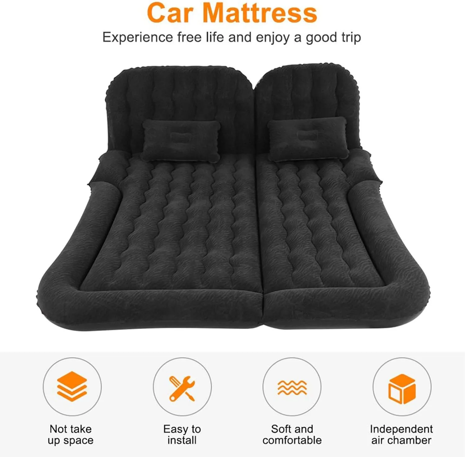 Car Air Mattress for Cadillac XTS 2013 2014 2015 2016 2017 2018, Travel Camping Thickened Portable Inflatable Bed PVC Flocking Trunk Sleeping Mats,Grey