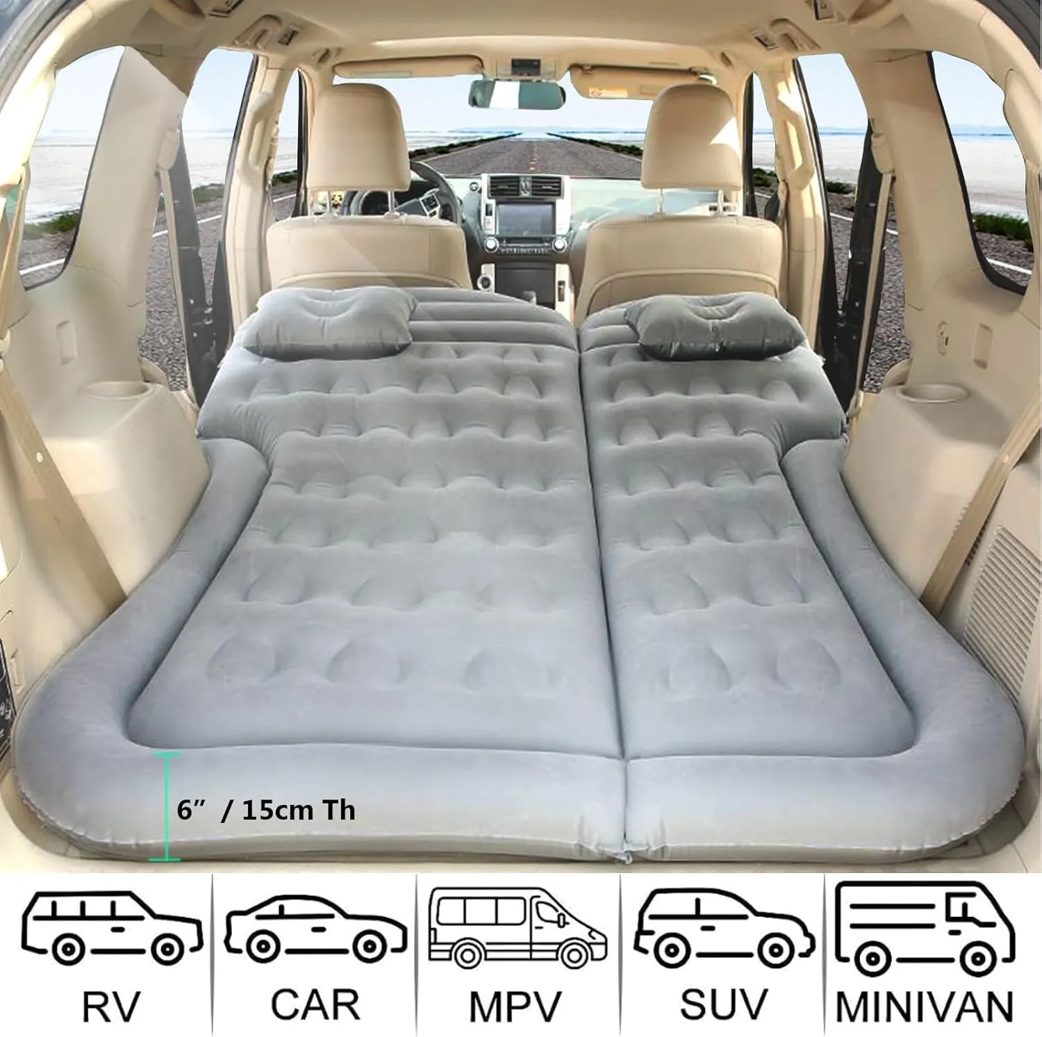 Car Air Mattress for Honda HRV 2023-2024, Trunk Rear Seat Inflatable Thickened Flocking Travel Camping Bed, Air Pump 2 Pillows,Black