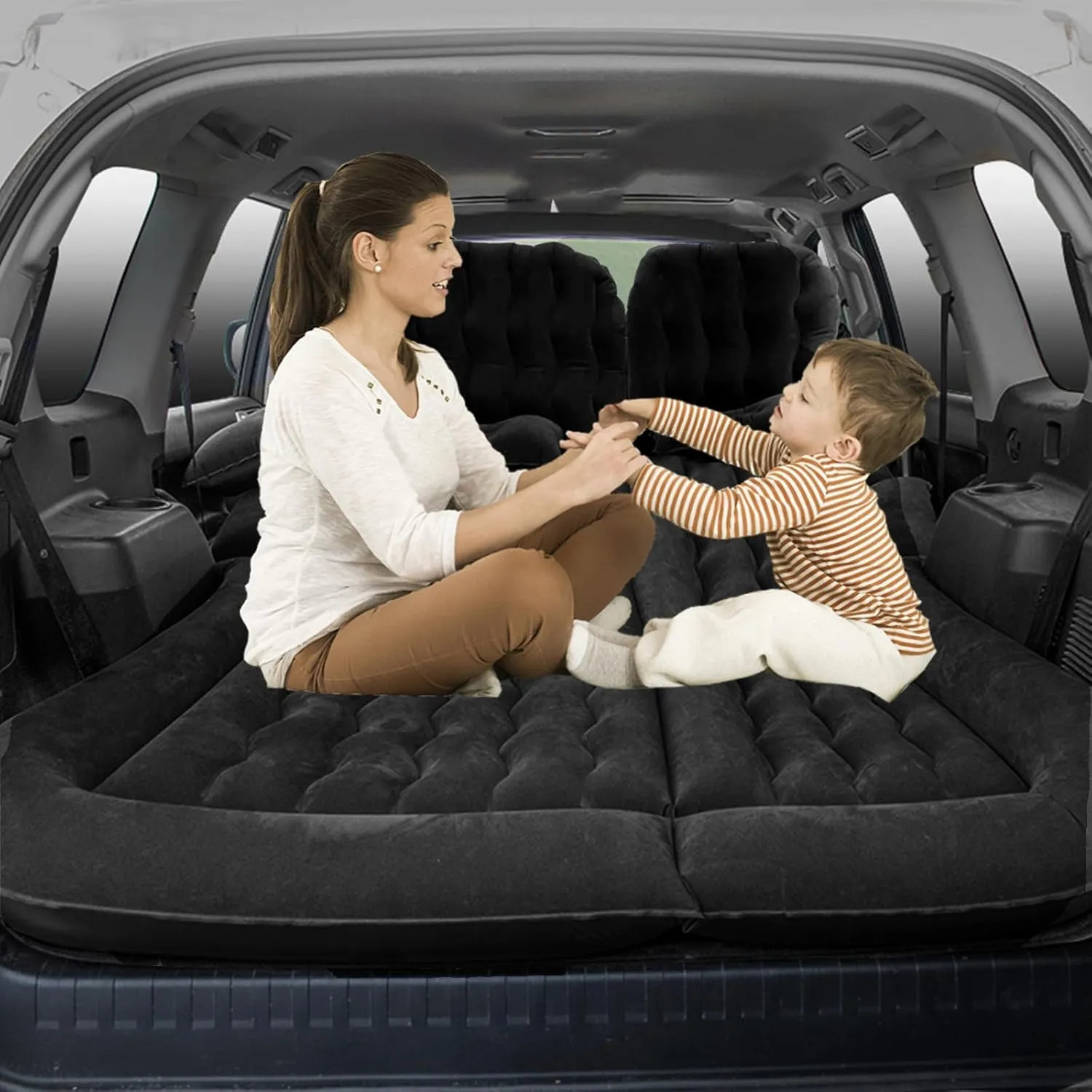 Car Air Mattress for Isuzu D-MAX 2015 2016 2017 2018 2019 2020, Travel Camping Thickened Portable Inflatable Bed PVC Flocking Trunk Sleeping Mats,Grey