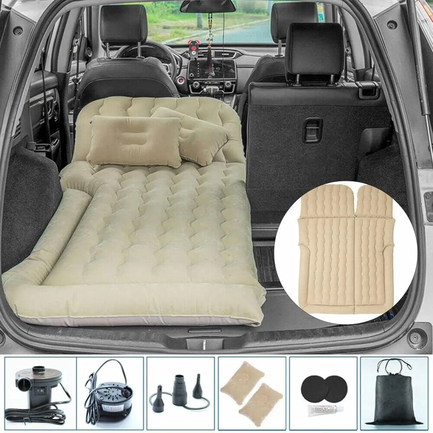 Car Air Mattress for Nissan Kicks (P16) 2019 2020 2021 2022 2023 2024, Car Mattress Inflatable Bed Portable Foldable with Pillow Camping Travel Car Accessories,Beige