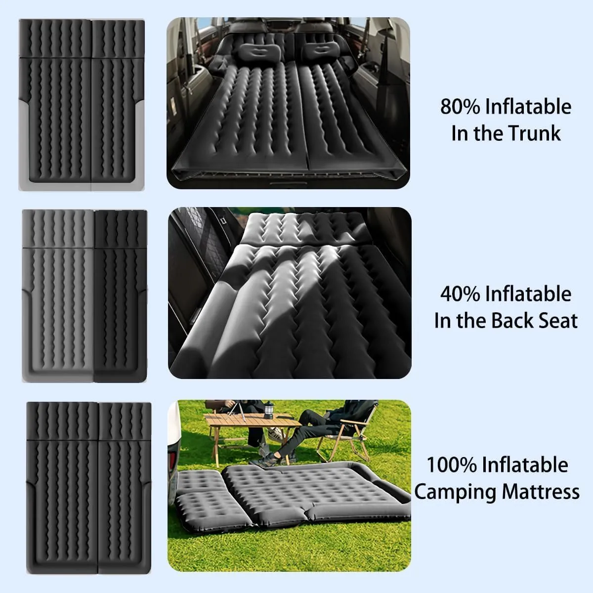 Car Air Mattress for Xpeng G9 2022-2024, Trunk Rear Seat Inflatable Thickened Flocking Travel Camping Bed, Air Pump 2 Pillows,Grey