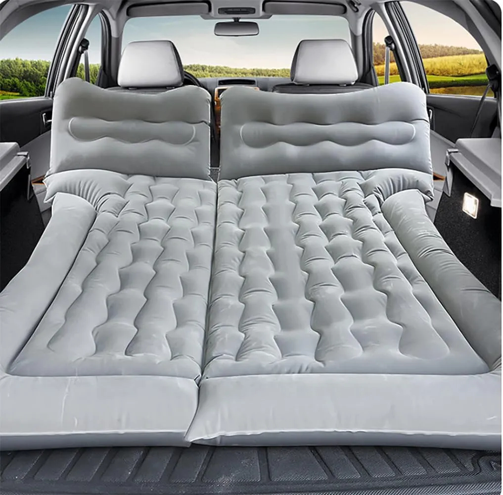 Car Air Mattress for Xpeng G9 2022-2024, Trunk Rear Seat Inflatable Thickened Flocking Travel Camping Bed, Air Pump 2 Pillows,Grey