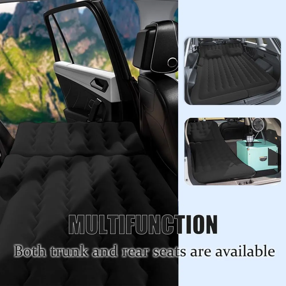 Car Air Mattress SUV Air Mattress, SUV Mattress Camping Bed with Travel Pillow Air, Foot Pier, Air Pump, Inflatable Mattress for Car, Black