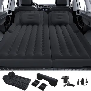 Car Air Mattress SUV Air Mattress, SUV Mattress Camping Bed with Travel Pillow Air, Foot Pier, Air Pump, Inflatable Mattress for Car, Black