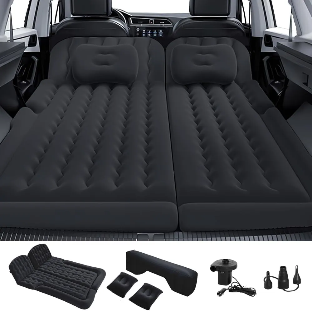 Car Air Mattress SUV Air Mattress, SUV Mattress Camping Bed with Travel Pillow Air, Foot Pier, Air Pump, Inflatable Mattress for Car, Black