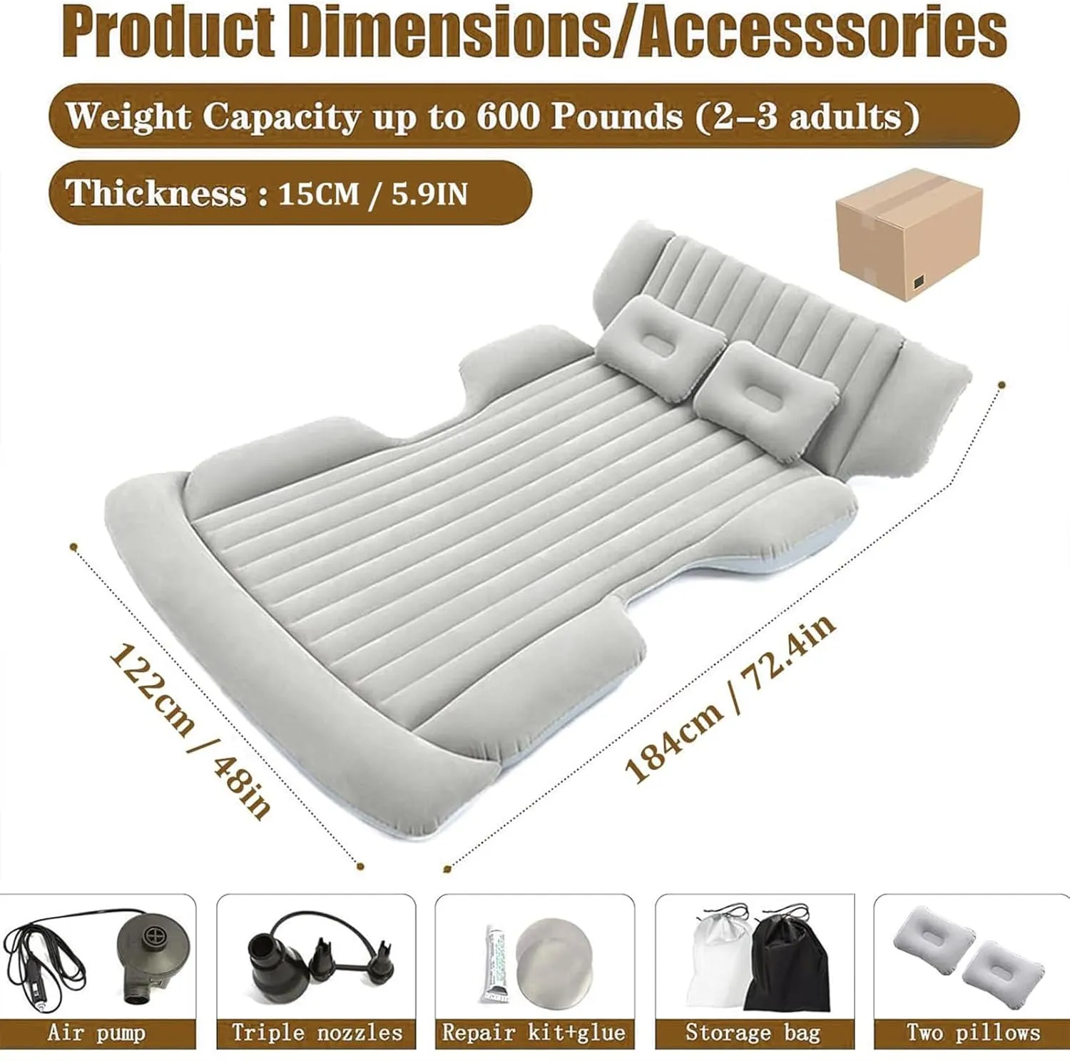 Car Inflation Bed Air Bed for Mercedes Benz GLE SUV/Coupe 350d 400 400d 450 500 58 Double-Sided Inflatable Car Air Mattress Portable Air Sleeping Bed with Pillow,Black
