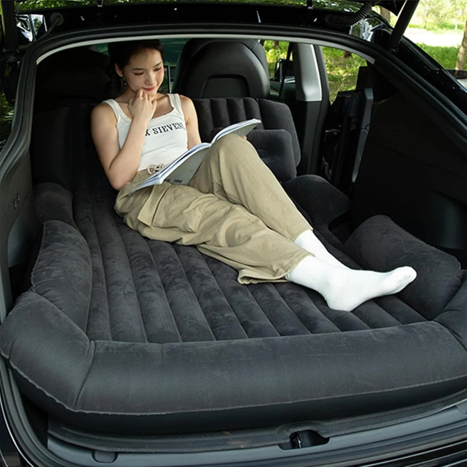 Car Inflation Bed Air Bed for Mercedes Benz GLE SUV/Coupe 350d 400 400d 450 500 58 Double-Sided Inflatable Car Air Mattress Portable Air Sleeping Bed with Pillow,Black