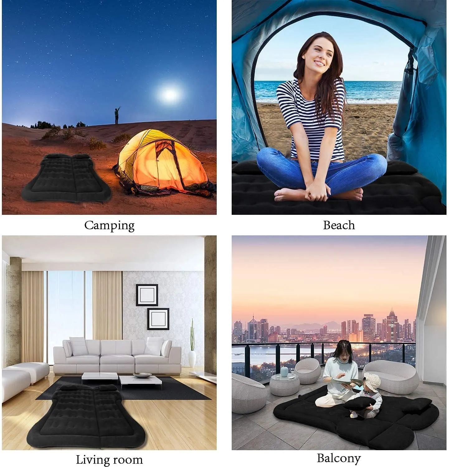 Car Mattress for Toyota Corolla Cross 2020 2021 2022 2023 2024, Car Air Mattress Inflatable Bed Portable Foldable with Pillow Thickened and Flocked Car Accessories,Black