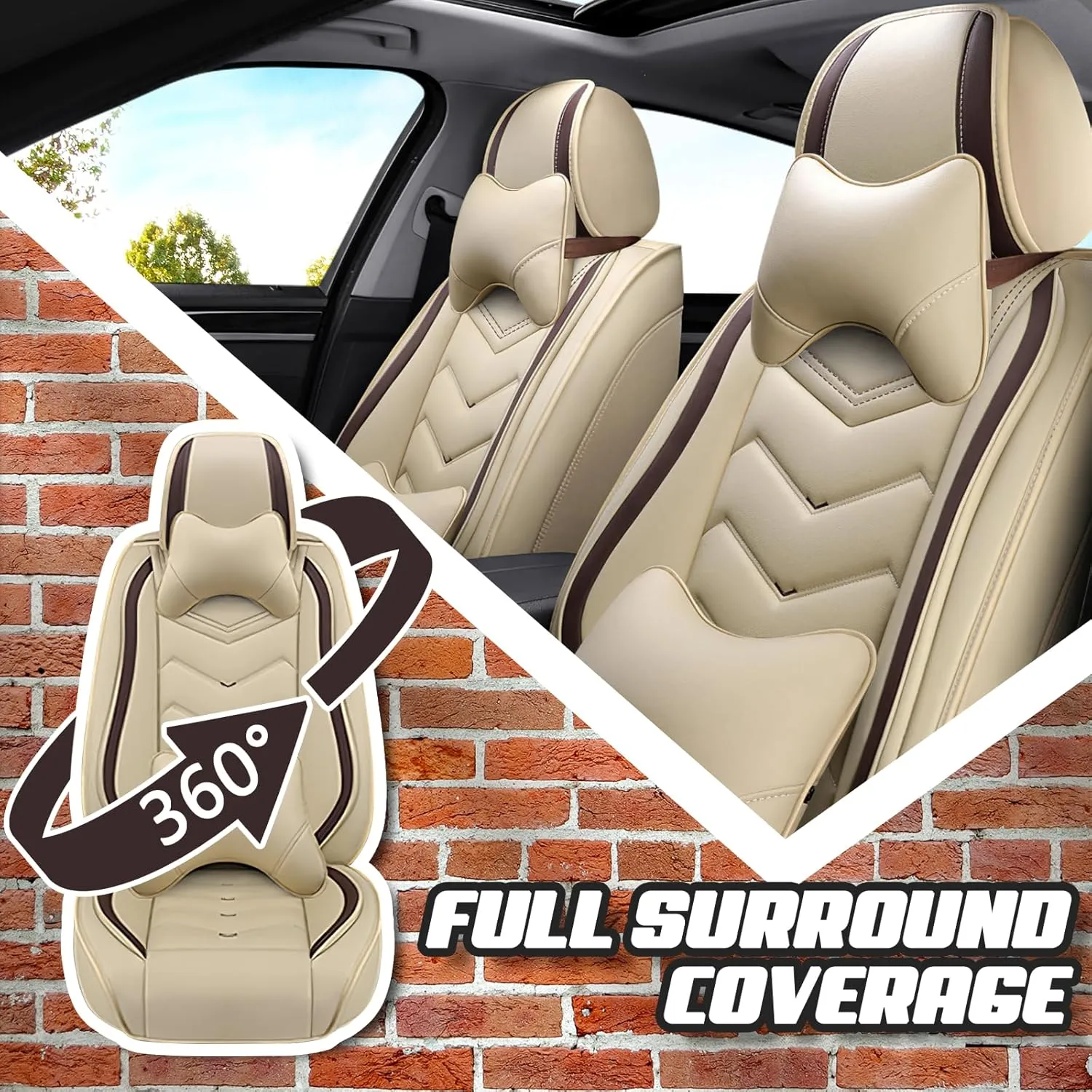 Car Seat Covers for Toyota RAV4 2000-2025, Premium Nappa Leather Car Seat Cover, Stylish Sport Seat Covers， Automobile Seat Cover Sets.(Luxury 5 Seats/Beige)