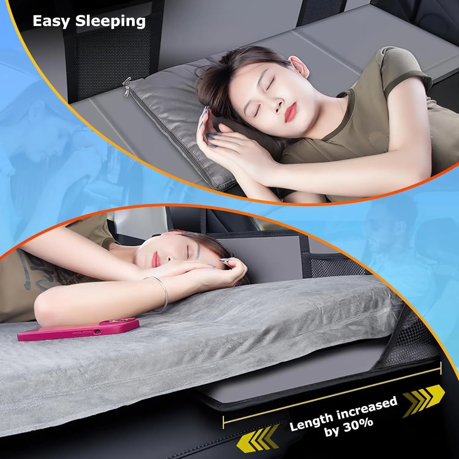 Car Travel Rear Seat Mattress Extension Plate, Increase Car Bed Camping Space, Sleeping Head Protection, Folding Fits for Car, SUV, Truck,Tesla and Other Electric Cars, 50 * 16.5 in