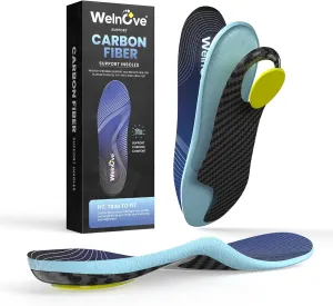 Carbon Fiber High Arch Support Insoles - Welnove Heavy Duty Support Inserts for Plantar Fasciitis, Flat Feet, High Arche, Morton's Neuroma & Ball-of-Foot Pain,Anti-Fatigue Insoles -S