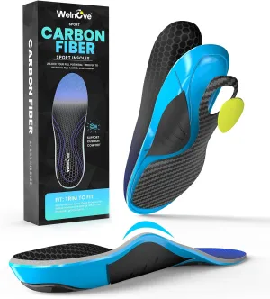 Carbon Fiber Sport Insoles with Arch Support - Welnove Shock Absorbing Performance Insoles for Running, Basketball, Baseball, Volleyball - Energy Return & Injury Protection,XS:W 4.5-5.5 / M 3-4