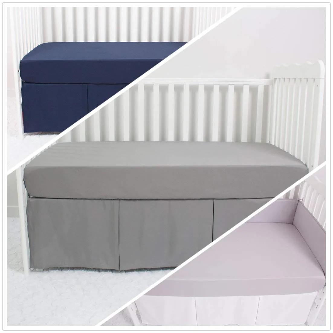 CaSaJa 3-Pack Fitted Crib Sheets Set for Baby Boys, Extra Soft Breathable 9" Deep Mattress Sheet for Standard Toddler Bed 28x52, Cozy Washable Microfiber Nursery Sheets, Navy/Charcoal Gray/Pale Grey