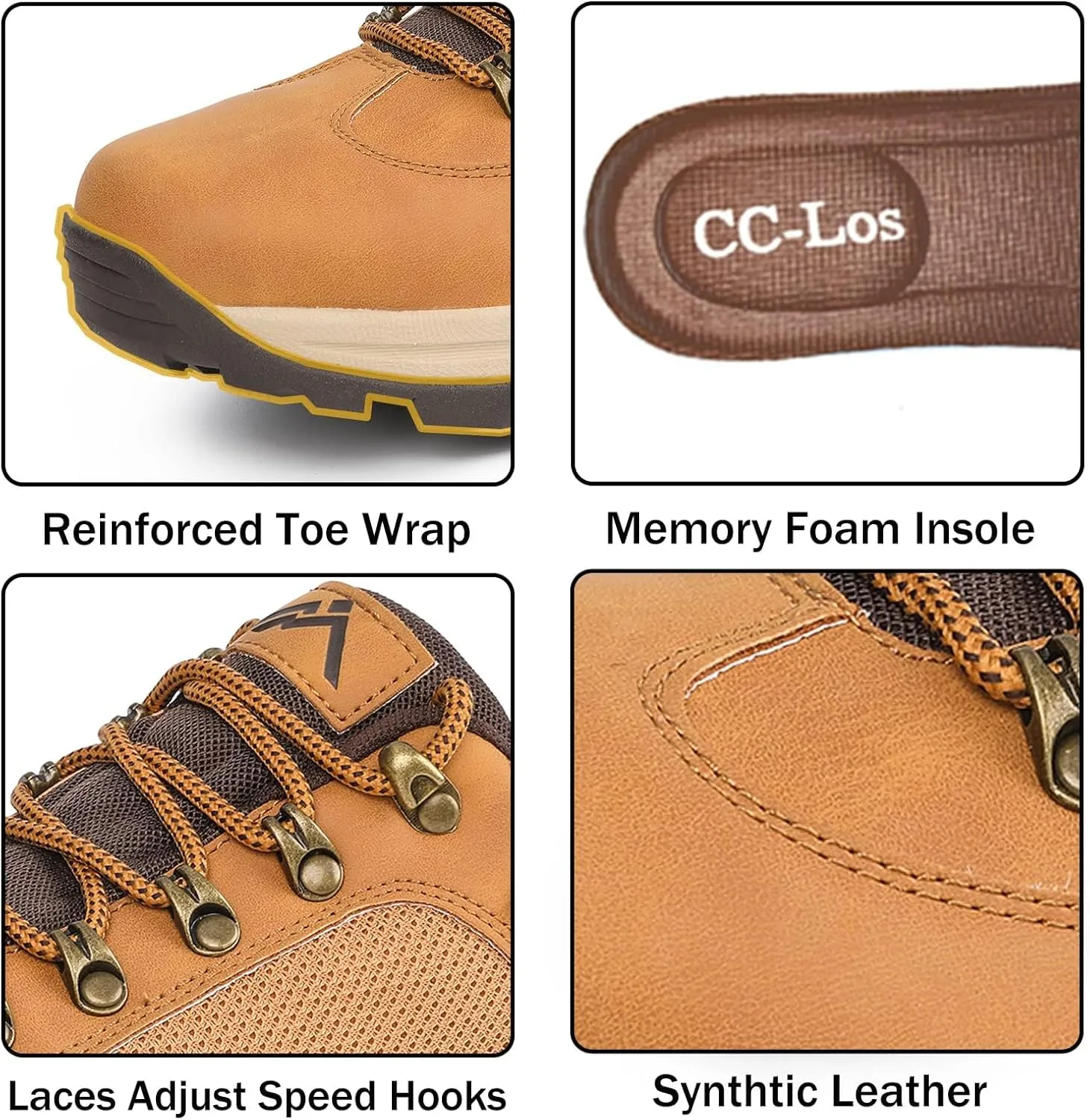 CC-Los Men's Hiking Shoes | Waterproof Work Shoes | Non-Slip & Comfortable Walking Size 7.5-14