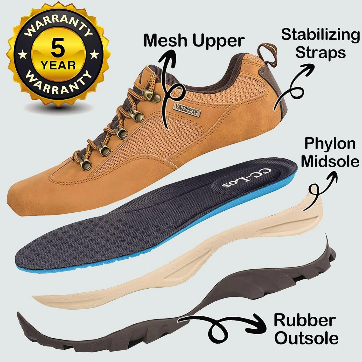 CC-Los Men's Hiking Shoes | Waterproof Work Shoes | Non-Slip & Comfortable Walking Size 7.5-14