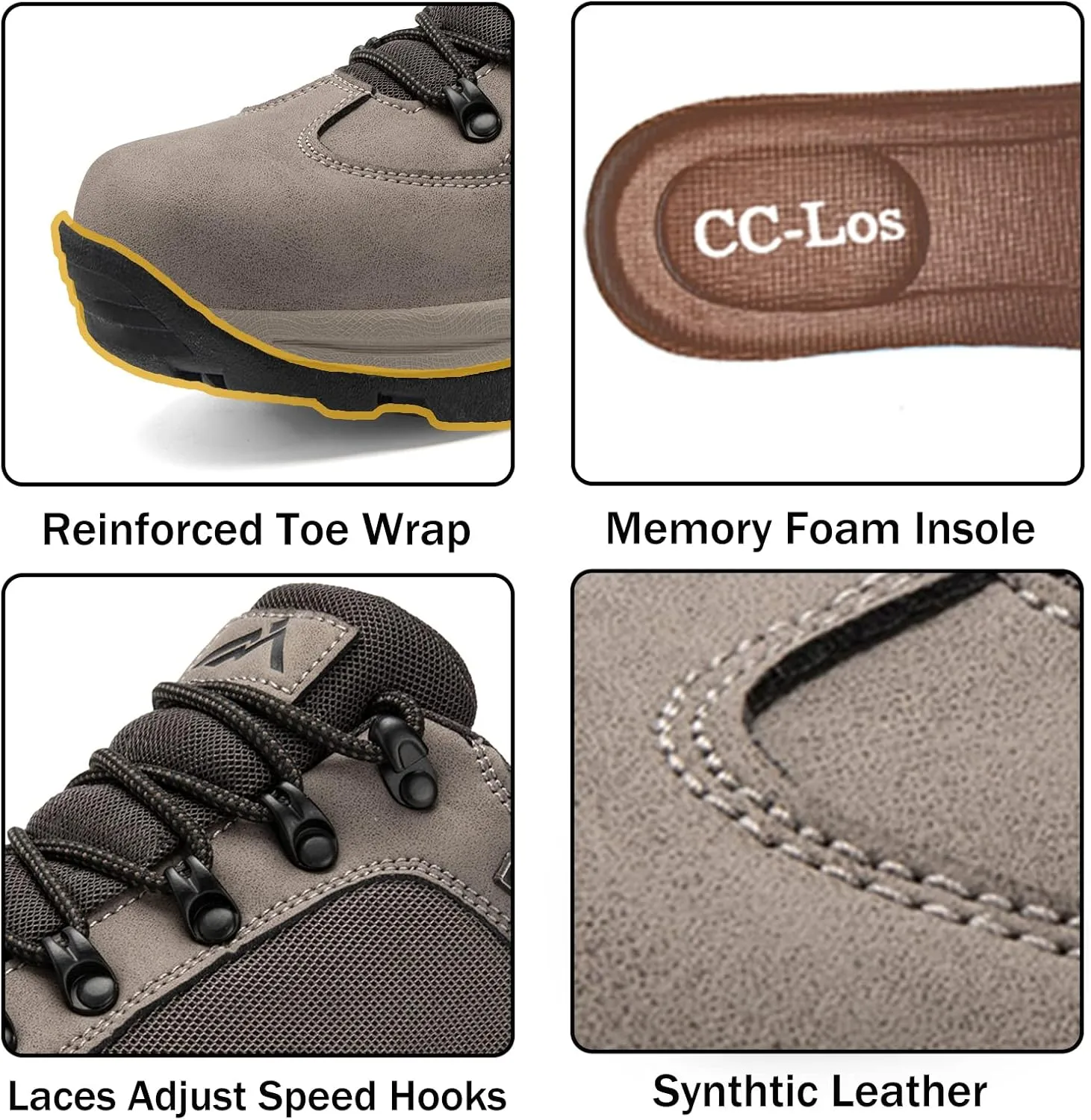 CC-Los Men's Hiking Shoes | Waterproof Work Shoes | Non-Slip & Comfortable Walking Size 7.5-14