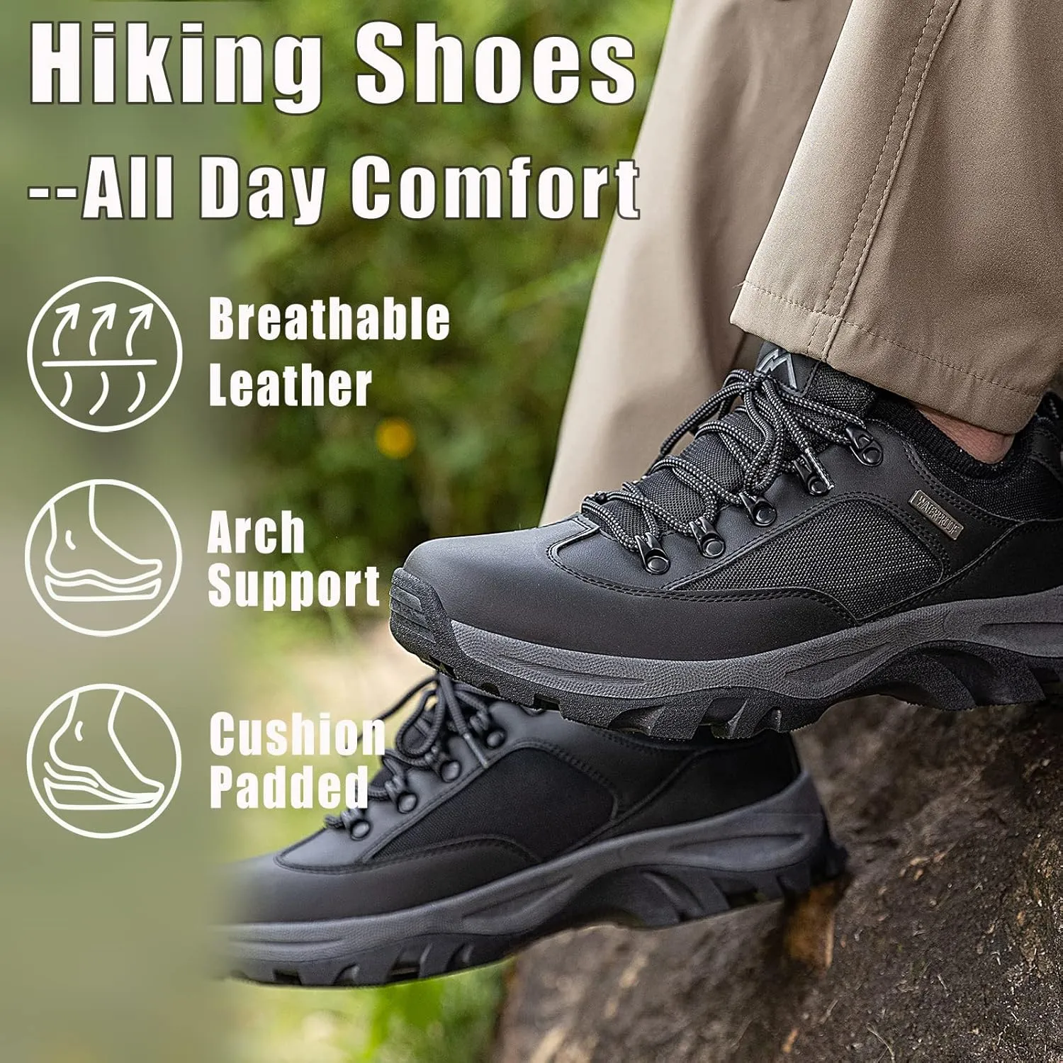 CC-Los Men's Hiking Shoes | Waterproof Work Shoes | Non-Slip & Comfortable Walking Size 7.5-14