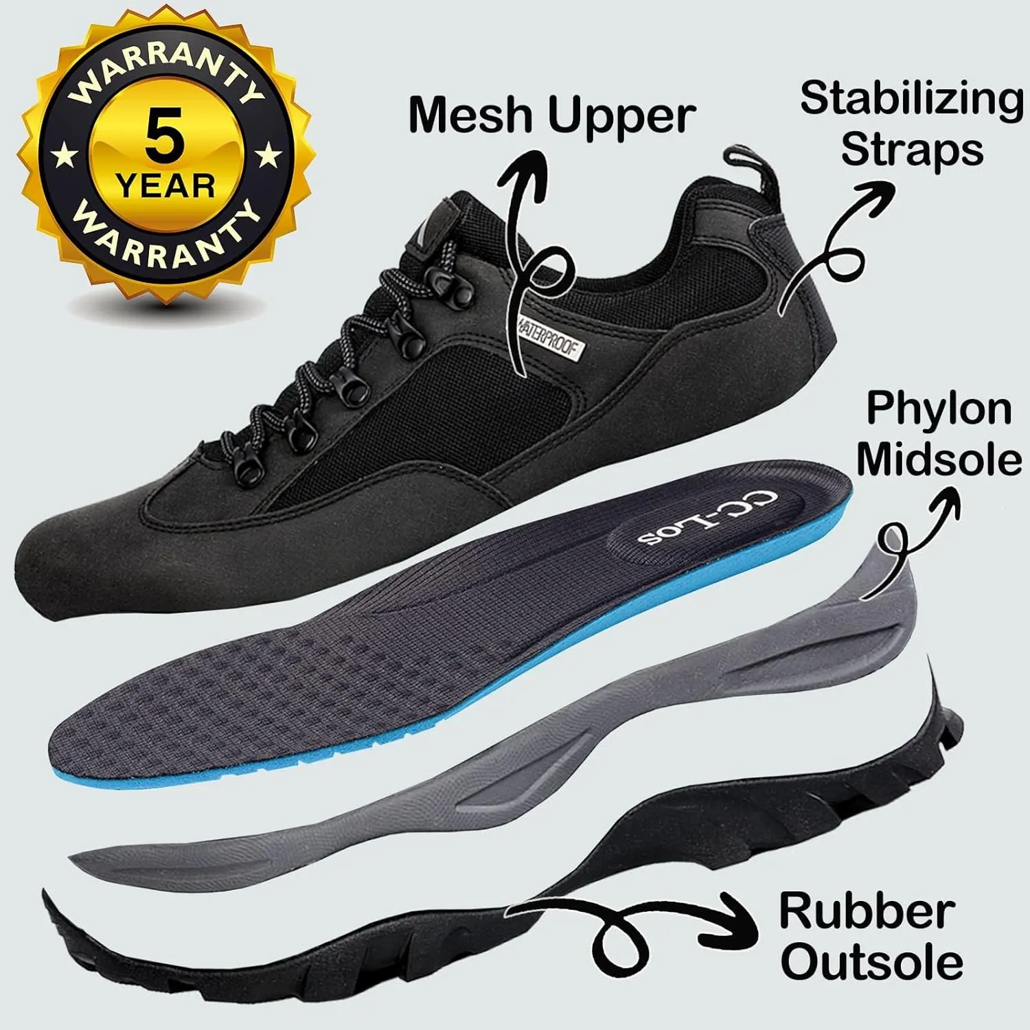 CC-Los Men's Hiking Shoes | Waterproof Work Shoes | Non-Slip & Comfortable Walking Size 7.5-14