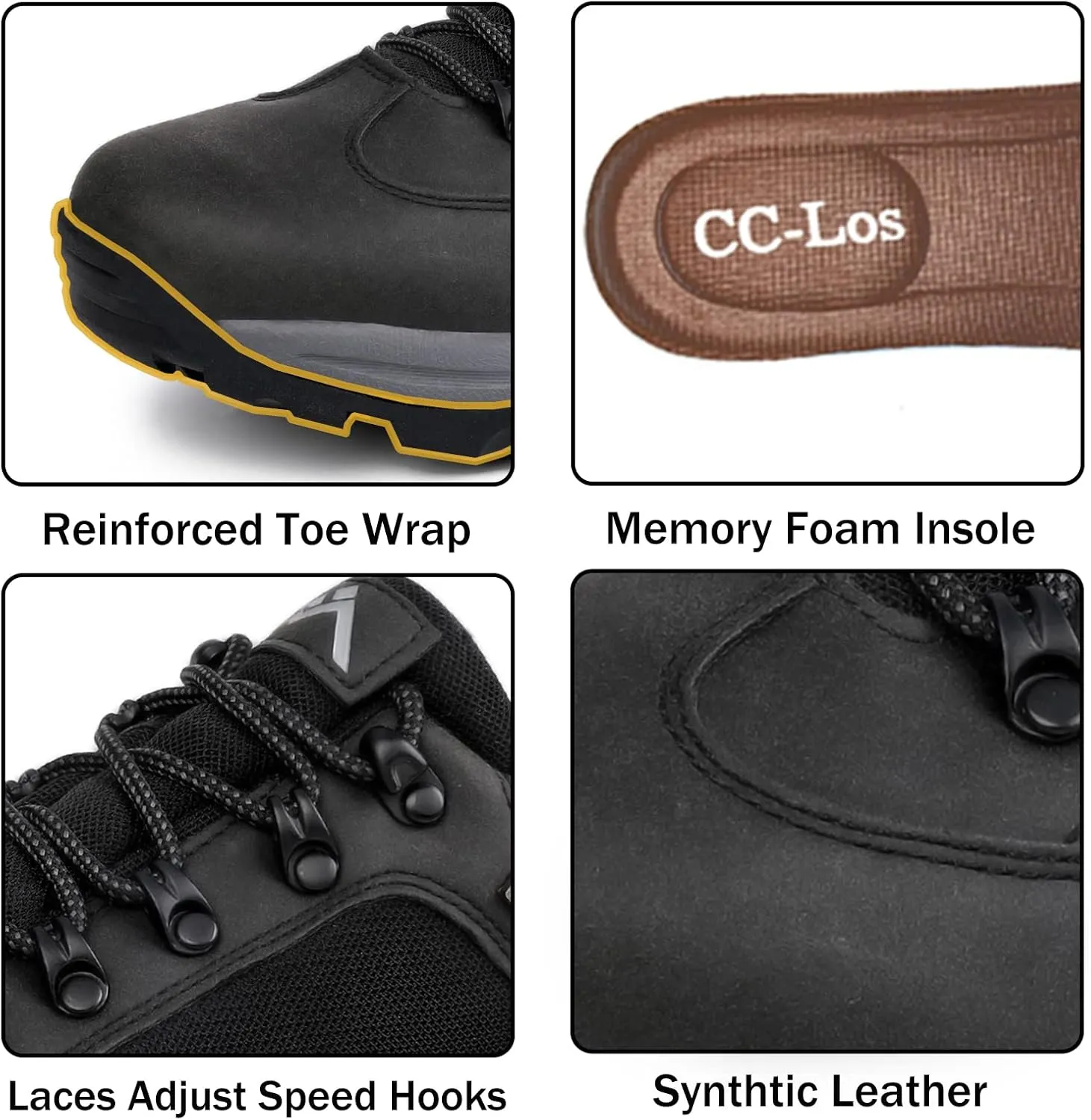CC-Los Men's Hiking Shoes | Waterproof Work Shoes | Non-Slip & Comfortable Walking Size 7.5-14