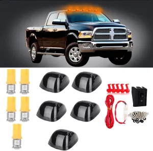 cciyu 5x Smoke Cab Roof Running Lights Assembly T10 5-5050-SMD Yellow LED Bulbs Wire Pack Marker Lights Cab Marker Light For Dodge Ram 2500 1994-1998 For Dodge Ram 3500 1994-1998 Roof Clearance