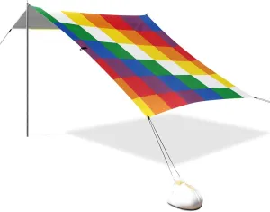 Checker Colorful Designed UPF50 Foldable Beach Canopy Waterproof Portable Sun Shelter with Sand Shovel, Sandbags for Camping, Fishing, Backyard Fun sombrillas para el sol Playa
