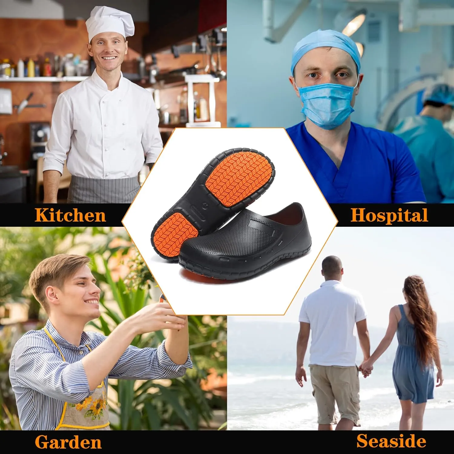 Chef Shoes for Men Nonslip Water Proof Work Shoes Mens Clogs Comfortable Nursing Nurse Shoes for Gardener Men Indoor and Outdoor for Kitchen Office Seaside-Zapatos de Cocina para Hombres