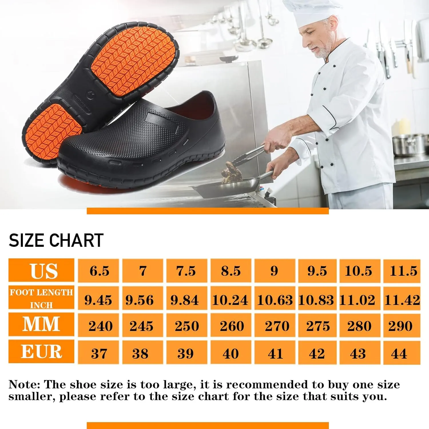 Chef Shoes for Men Nonslip Water Proof Work Shoes Mens Clogs Comfortable Nursing Nurse Shoes for Gardener Men Indoor and Outdoor for Kitchen Office Seaside-Zapatos de Cocina para Hombres
