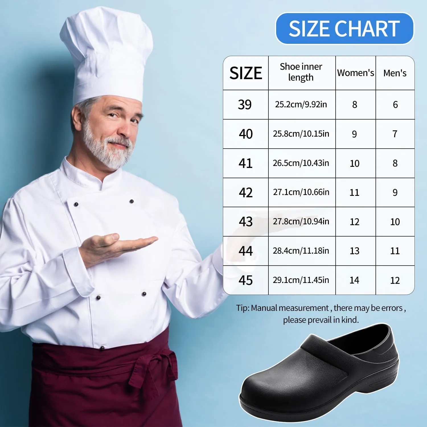 Chef Shoes for Men - Slip Resistant, Lightweight & Waterproof Zapatos de Chef for Women, Ideal Work Shoes for Kitchens