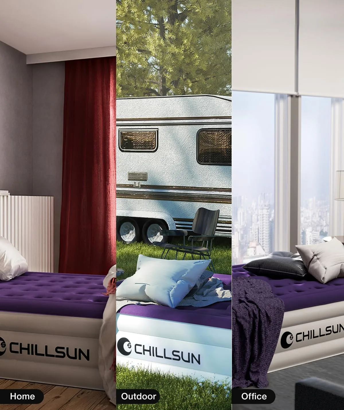 CHILLSUN Queen Air Mattress with Built in Pump, 2025 Upgraded Blow Up Mattress, 18" Luxury Flocked Top Airbed, Inflatable Mattress for Camping Guests and Home 650 lbs Max