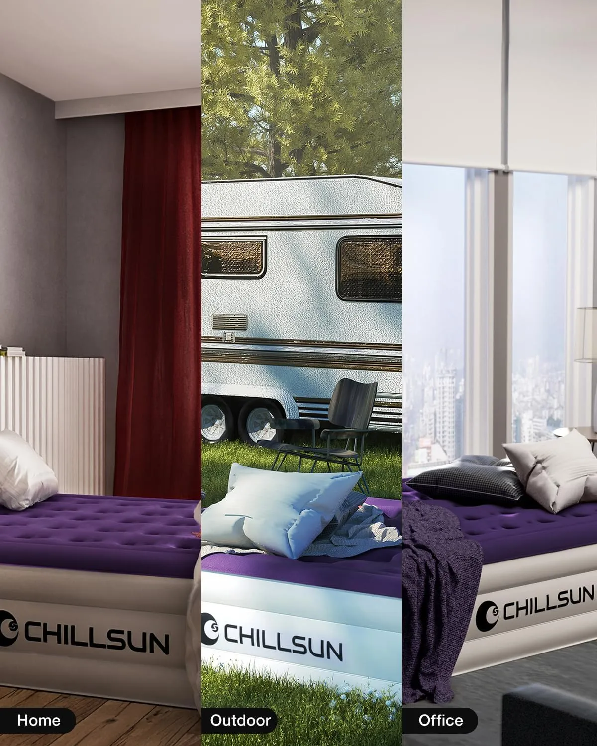 CHILLSUN Twin Air Mattress with Built in Pump, 16" Luxury Inflatable Mattress, Blow Up Mattress with Carrying Bag, Raised Elevated Double High Air Mattresses for Camping Guest & Home