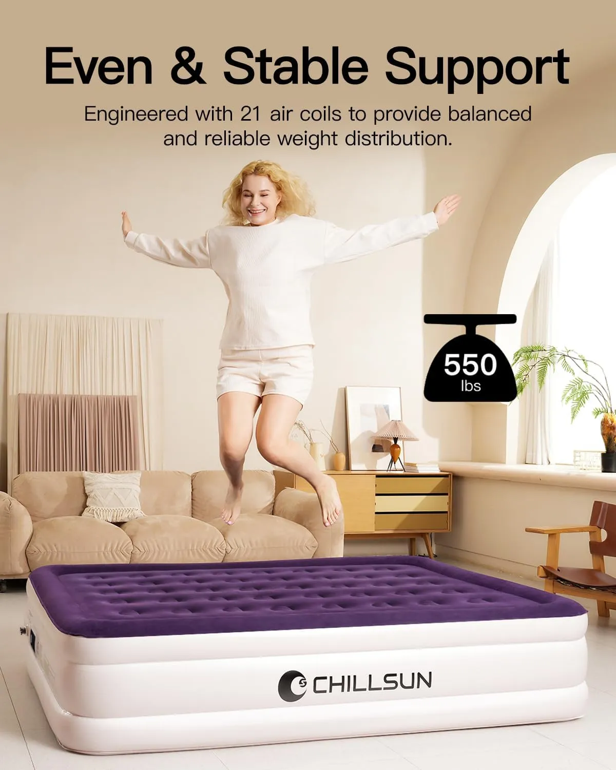 CHILLSUN Twin Air Mattress with Built in Pump, 16" Luxury Inflatable Mattress, Blow Up Mattress with Carrying Bag, Raised Elevated Double High Air Mattresses for Camping Guest & Home