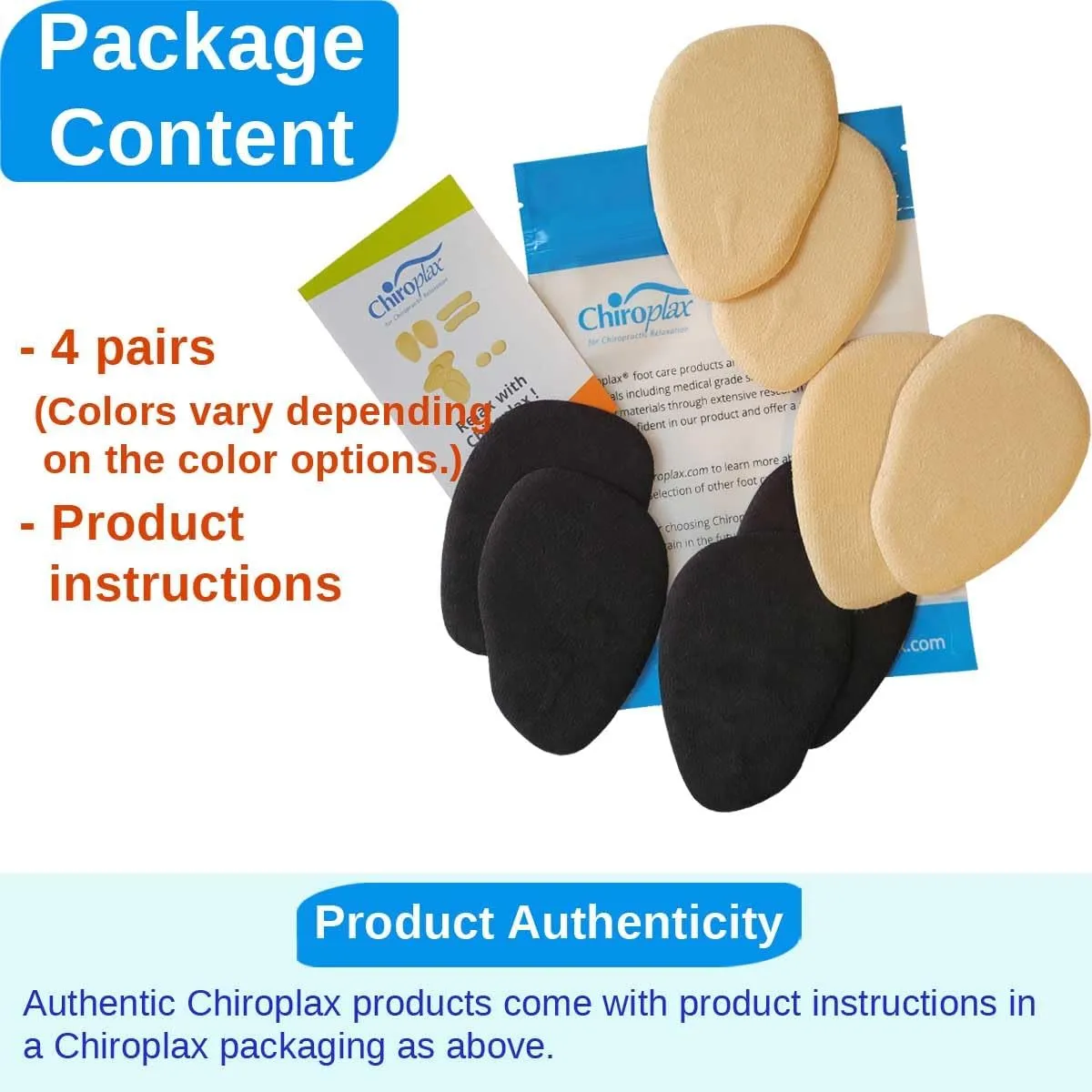 Chiroplax High Heel Cushion Inserts Pads (4 Pairs) Suede Ball of Foot Forefoot Metatarsal Anti Slip Shoe Insoles for Women