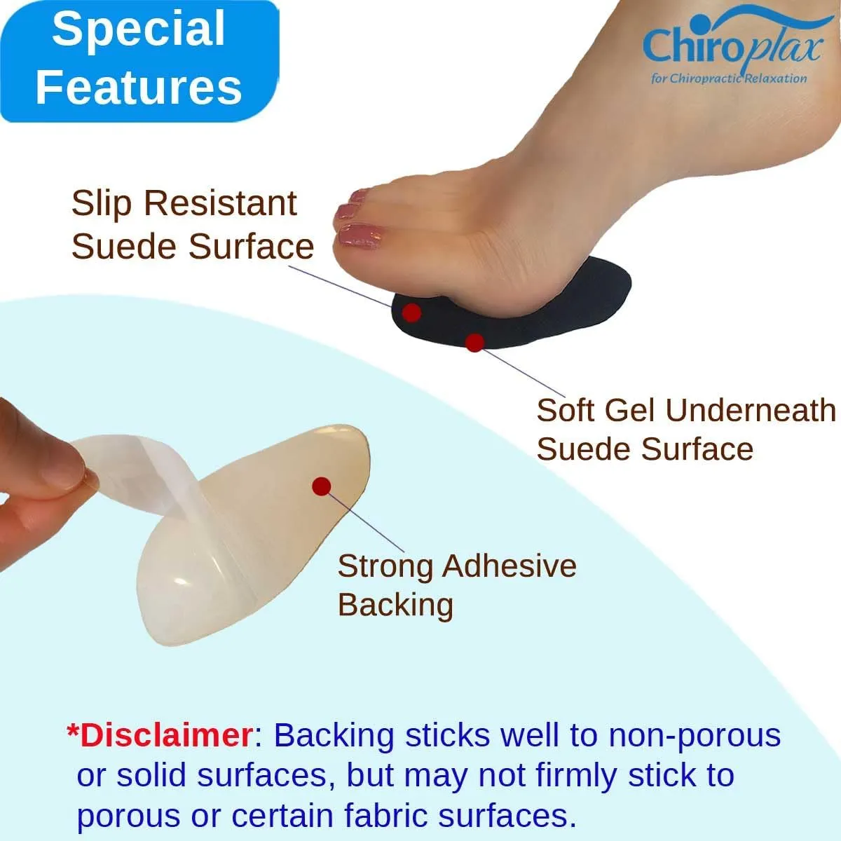Chiroplax High Heel Cushion Inserts Pads (4 Pairs) Suede Ball of Foot Forefoot Metatarsal Anti Slip Shoe Insoles for Women