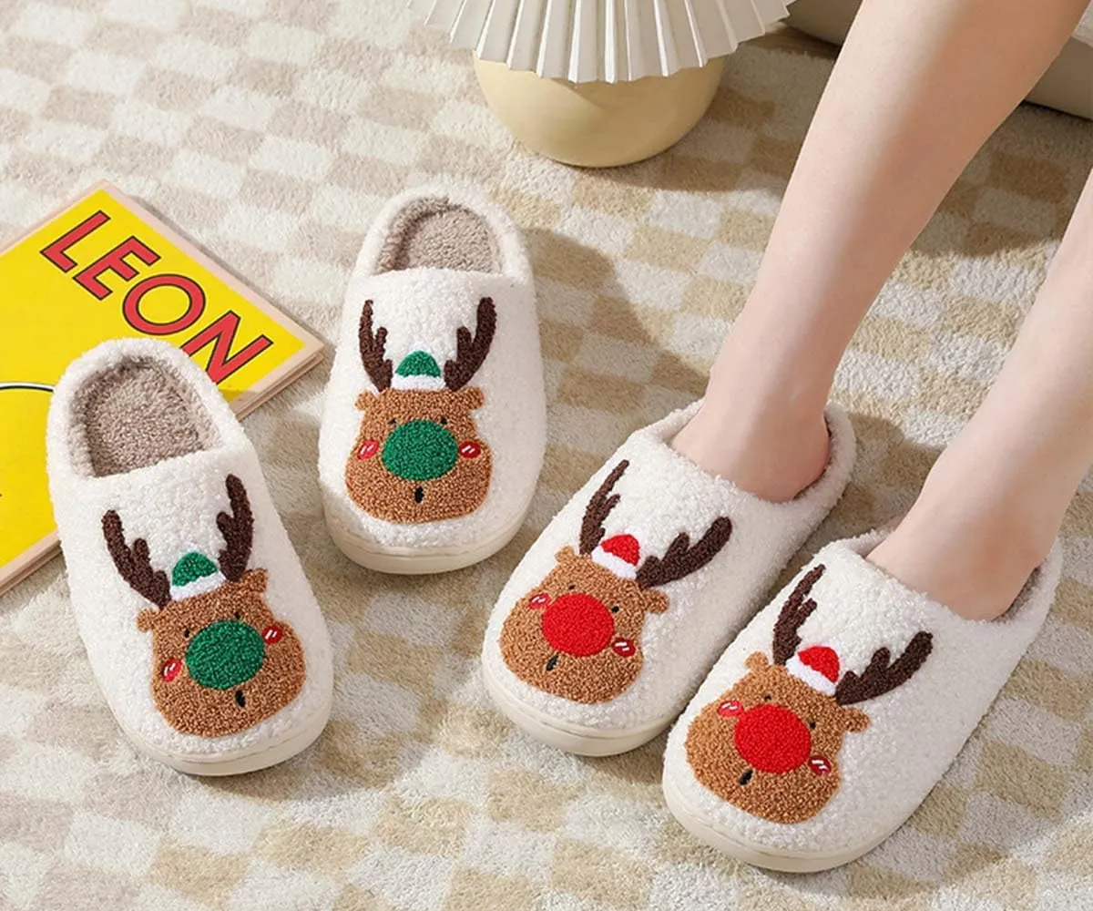 Christmas Slippers For Women Men Indoor Soft Warm Cotton Bedroom Reindeer Slippers House Memory Foam Slippers Cozy Fluffy Fall Winter Home Slippers