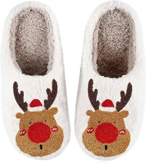 Christmas Slippers For Women Men Indoor Soft Warm Cotton Bedroom Reindeer Slippers House Memory Foam Slippers Cozy Fluffy Fall Winter Home Slippers