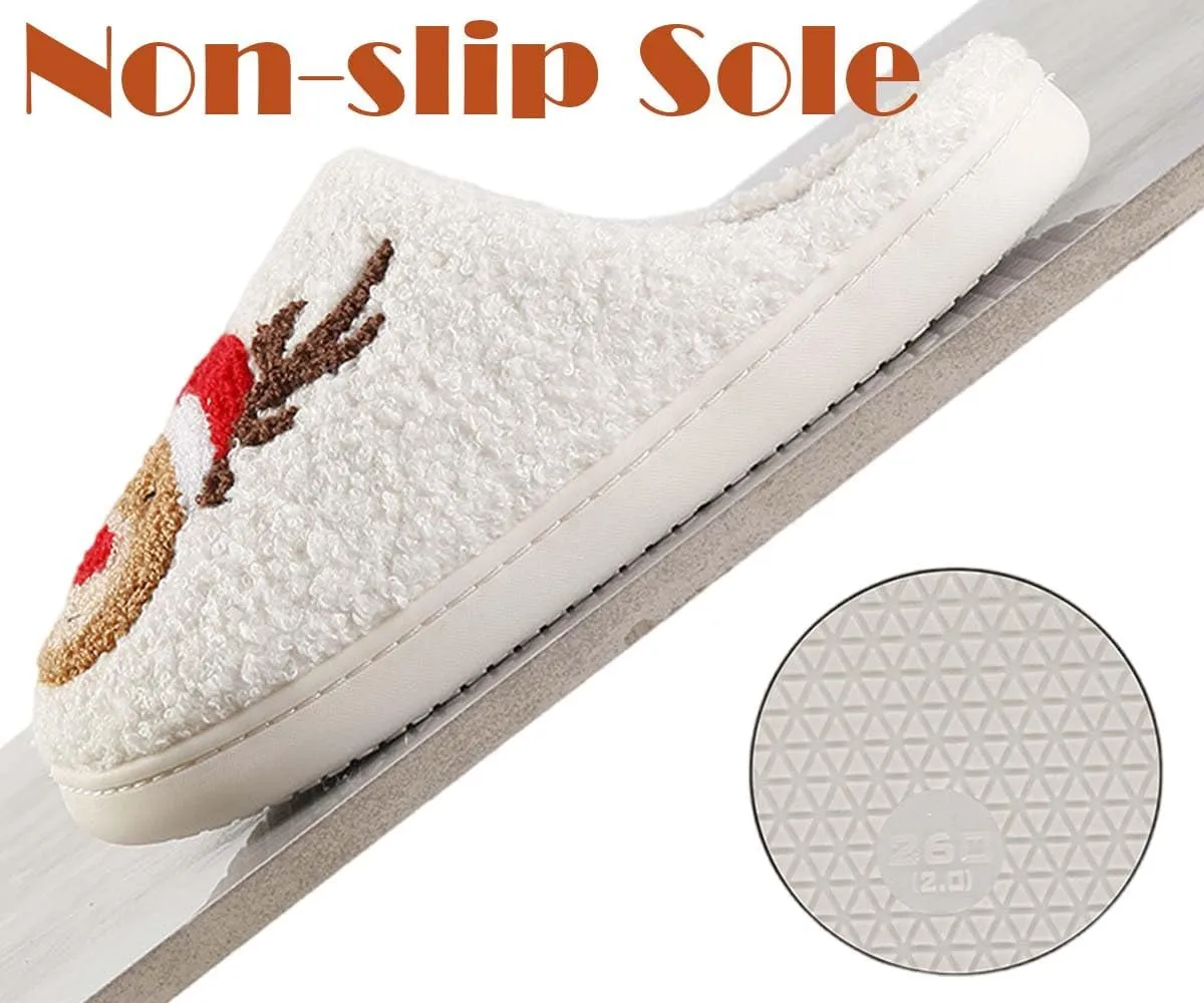 Christmas Slippers For Women Men Indoor Soft Warm Cotton Bedroom Reindeer Slippers House Memory Foam Slippers Cozy Fluffy Fall Winter Home Slippers