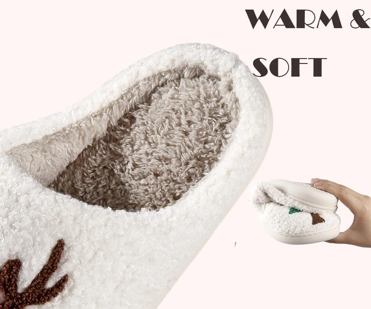 Christmas Slippers For Women Men Indoor Soft Warm Cotton Bedroom Reindeer Slippers House Memory Foam Slippers Cozy Fluffy Fall Winter Home Slippers