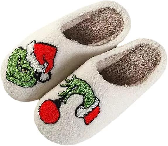 Christmas Slippers For Women Men Indoor Soft Warm Cotton Slippers House Memory Foam Slippers Cozy Fluffy Fall Winter Home Slippers