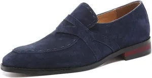 Classic Oxford for Men Leisure Wedding Dress Shoes Slip on Suede Low Heel Wear Resistant Pointed Toe Patchwork Stitching Fashion (Color : Blue, Size : 11 M US)