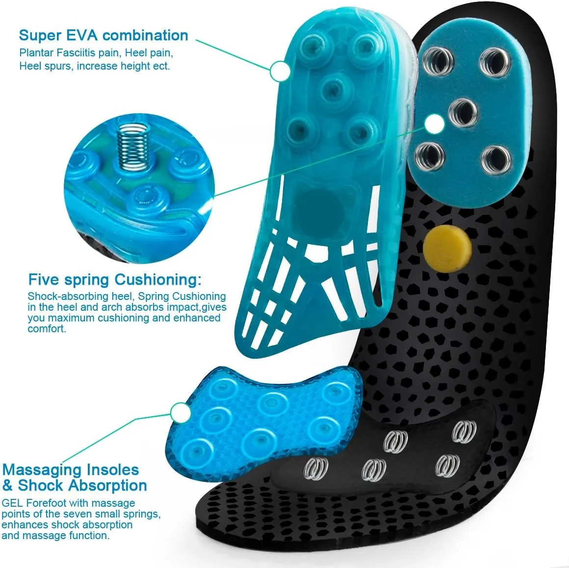 Cloud Soles for Men Women, Silica Gel Sport Shoe Insole, Spring Cushioning Shock Absorption Shoe Insert,Forefoot Enhances Massaging Insoles,Plantar Fasciitis Sports Insoles (Medium 8.5-10)