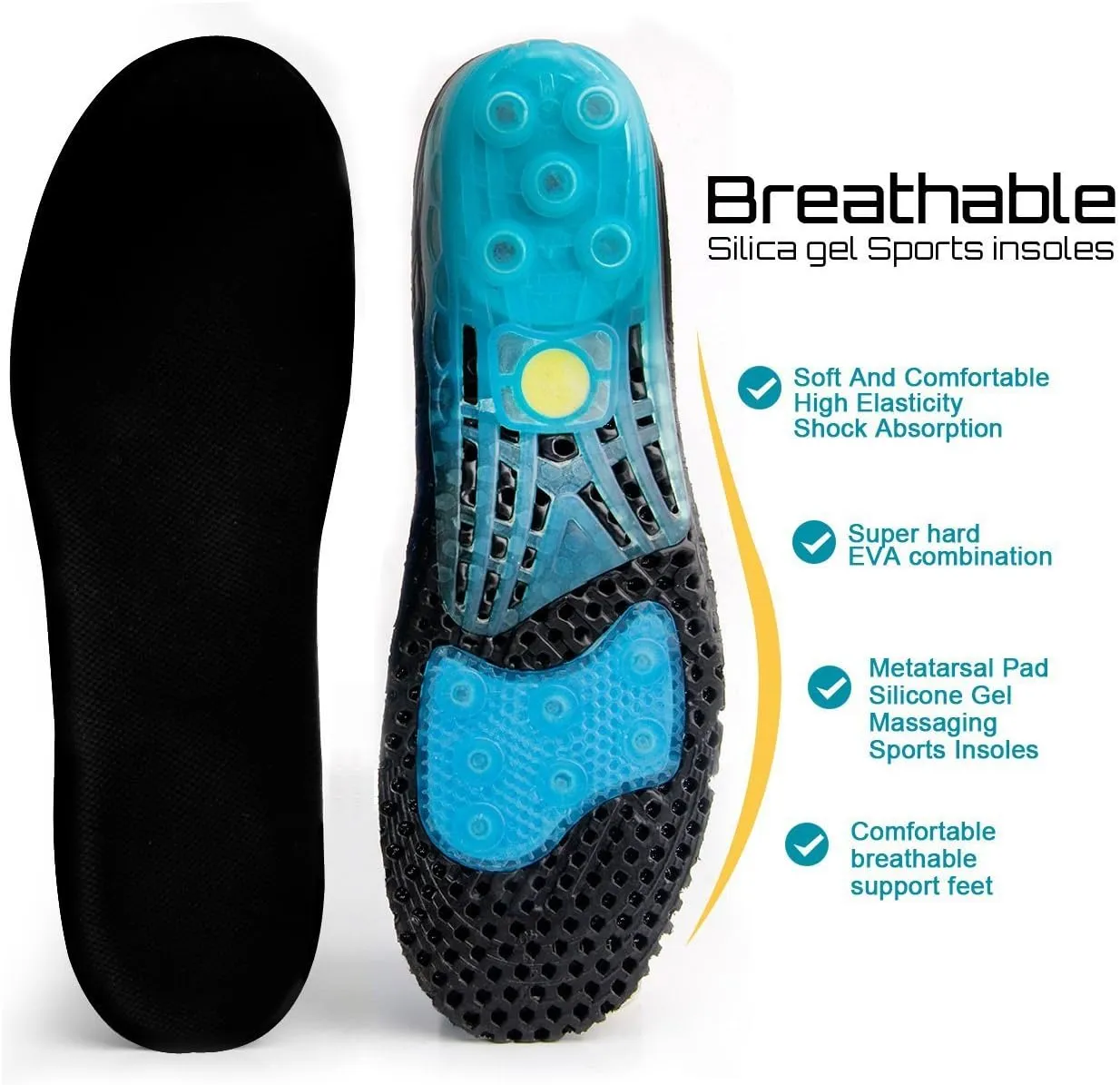 Cloud Soles for Men Women, Silica Gel Sport Shoe Insole, Spring Cushioning Shock Absorption Shoe Insert,Forefoot Enhances Massaging Insoles,Plantar Fasciitis Sports Insoles (Medium 8.5-10)
