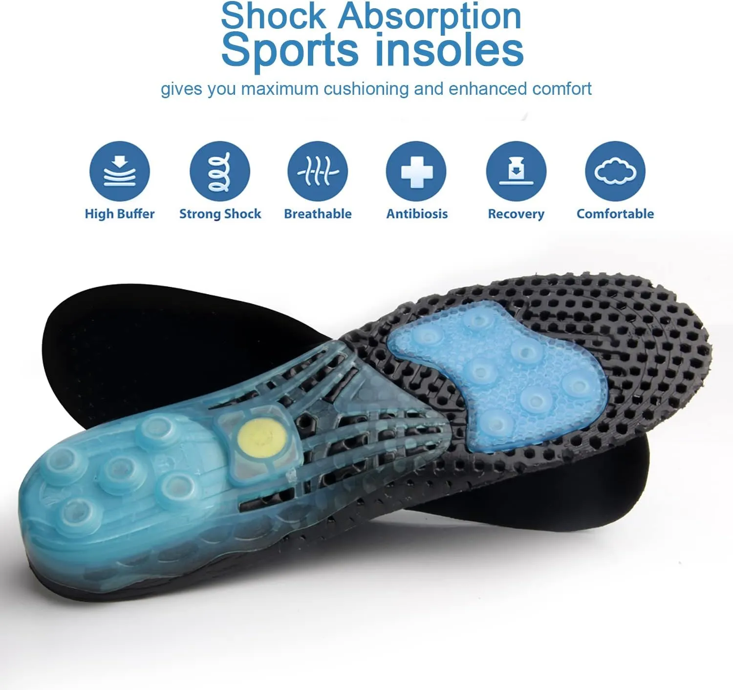 Cloud Soles Insoles for Women，Silica Gel Sport Shoe Insoles,MARRDO Spring Cushioning Shock Absorption Shoe Insert,Massaging Footbeds,Plantar Fasciitis Sports Running Insoles(Small 5.5-8 Black)