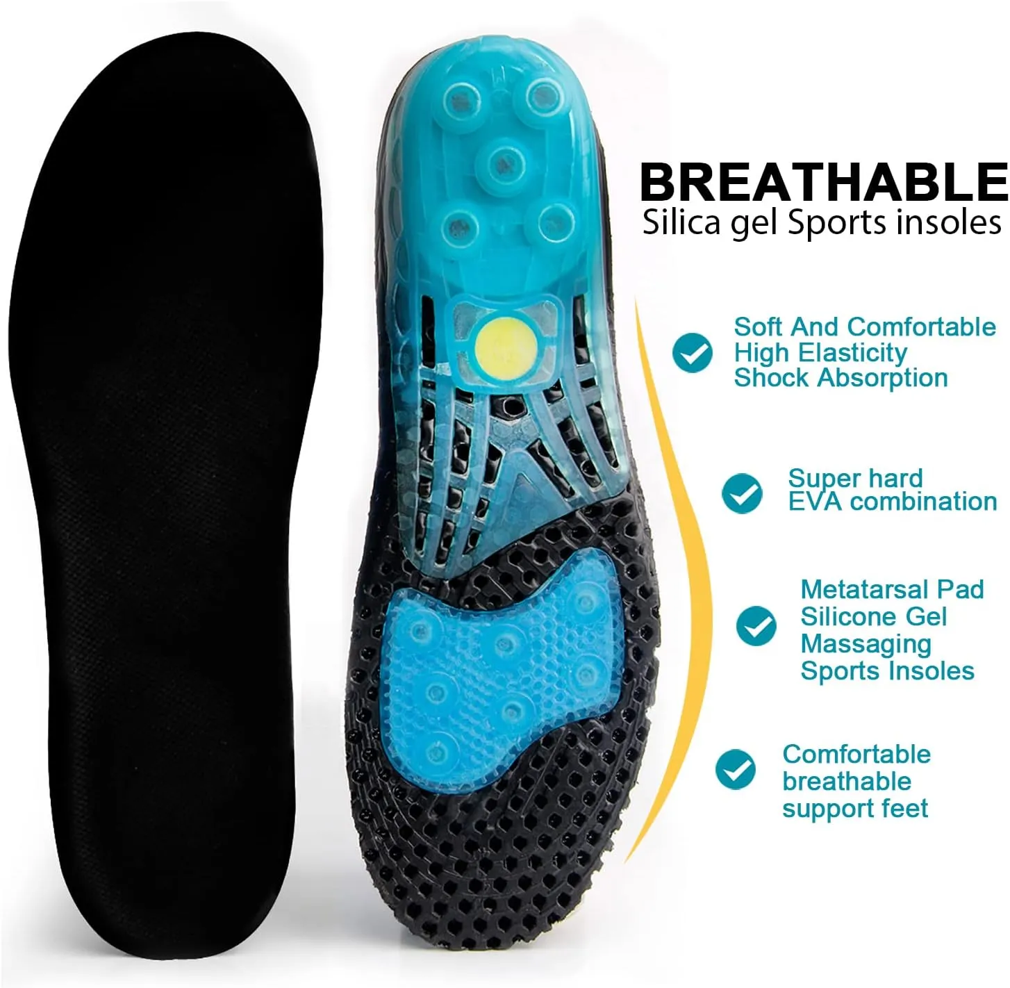 Cloud Soles Insoles for Women，Silica Gel Sport Shoe Insoles,MARRDO Spring Cushioning Shock Absorption Shoe Insert,Massaging Footbeds,Plantar Fasciitis Sports Running Insoles(Small 5.5-8 Black)