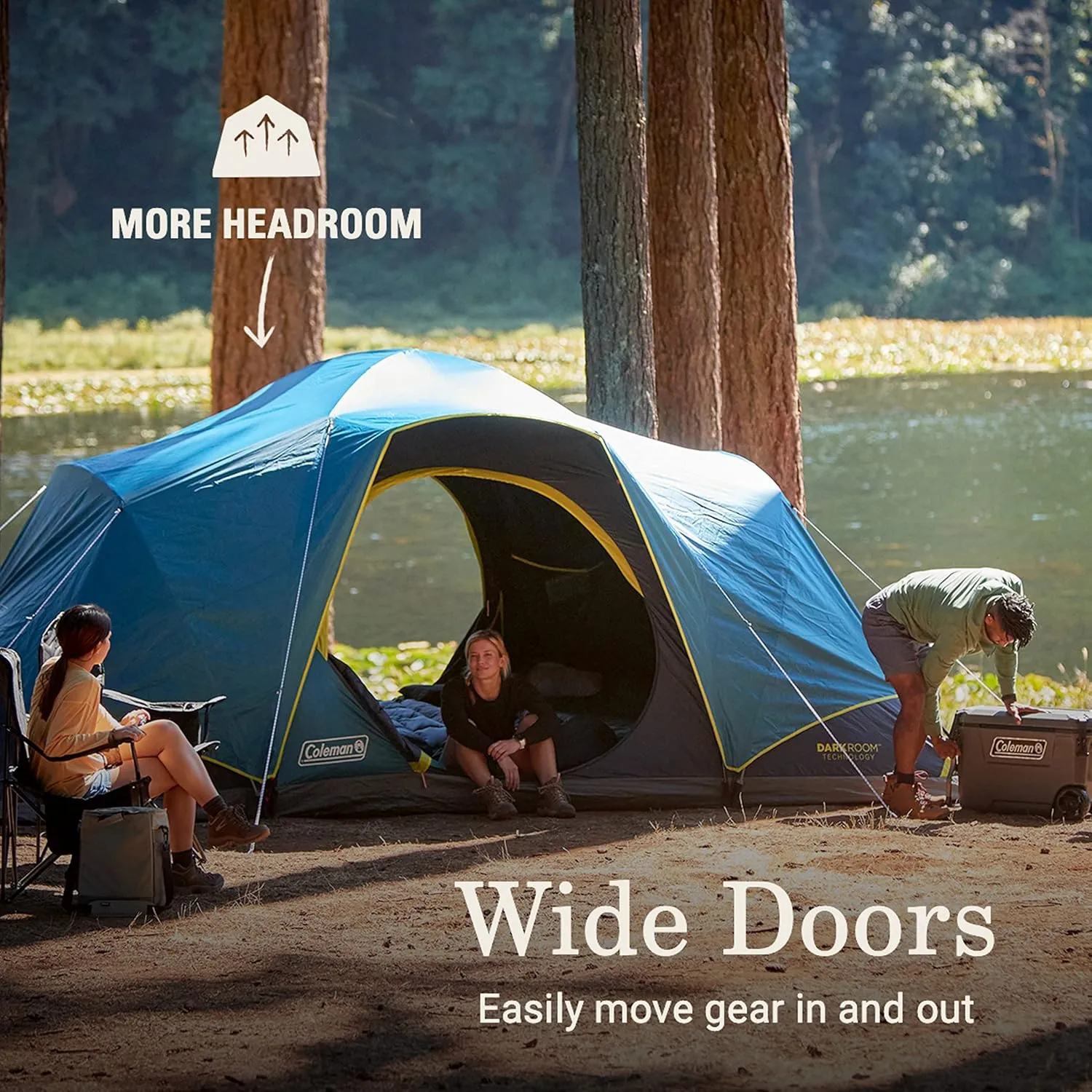 Coleman 4/6/8/10 Person Skydome Dark Room Tent with Rainfly, 5 Minute Setup, Blocks 90% of Sunlight, 20% More Headroom Than Traditional Tents